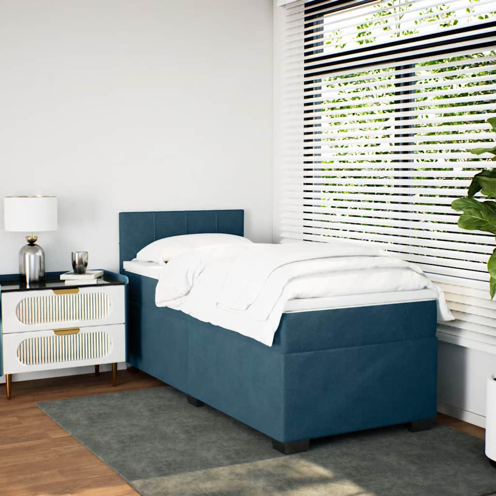 Cama boxspring com colchão 90x200 cm veludo azul