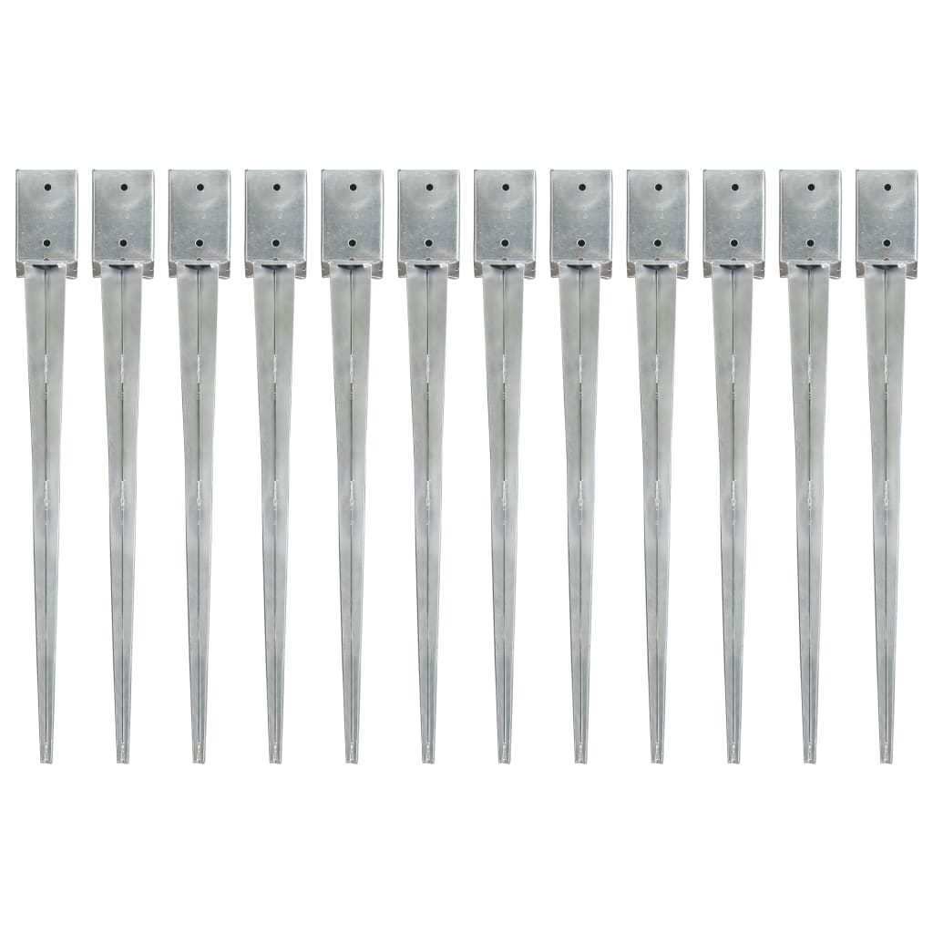 Estacas de enterrar 12 pcs 9x9x90 cm aço galvanizado prateado