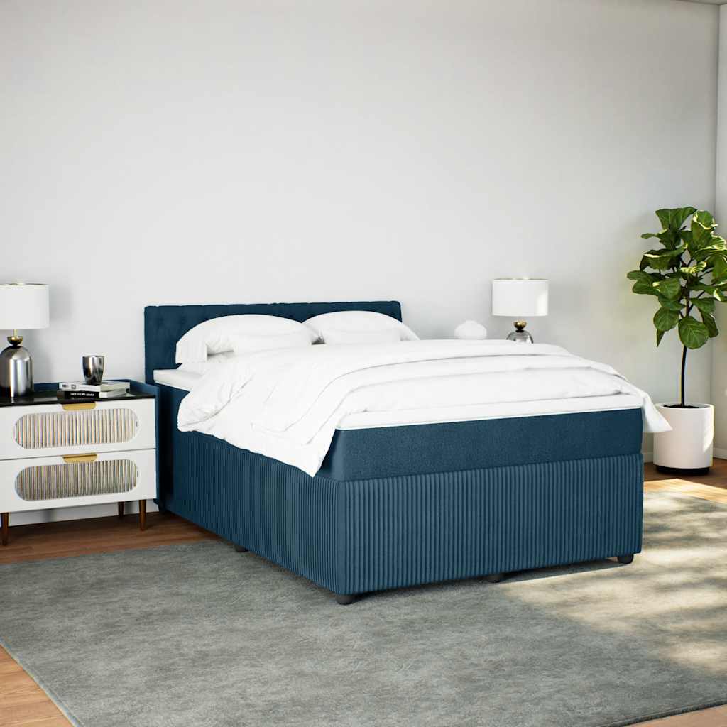 Cama com molas/colchão 140x200 cm veludo azul