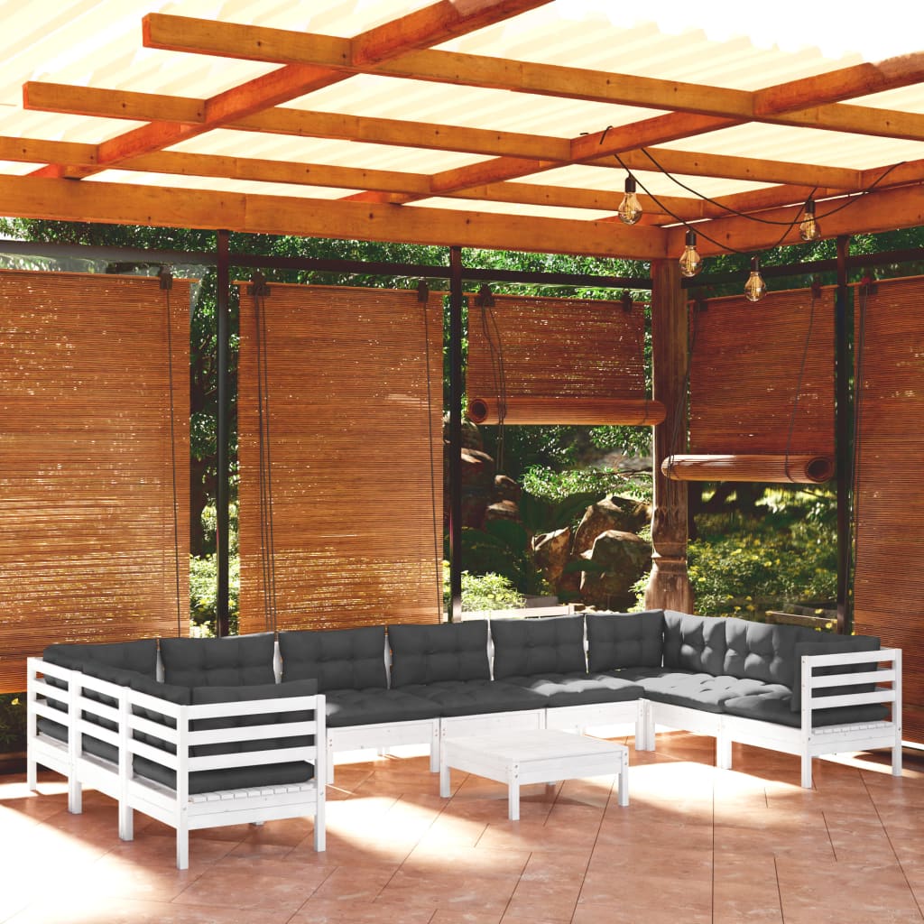 11 Pcs conjunto lounge de jardim c/ almofadões pinho branco
