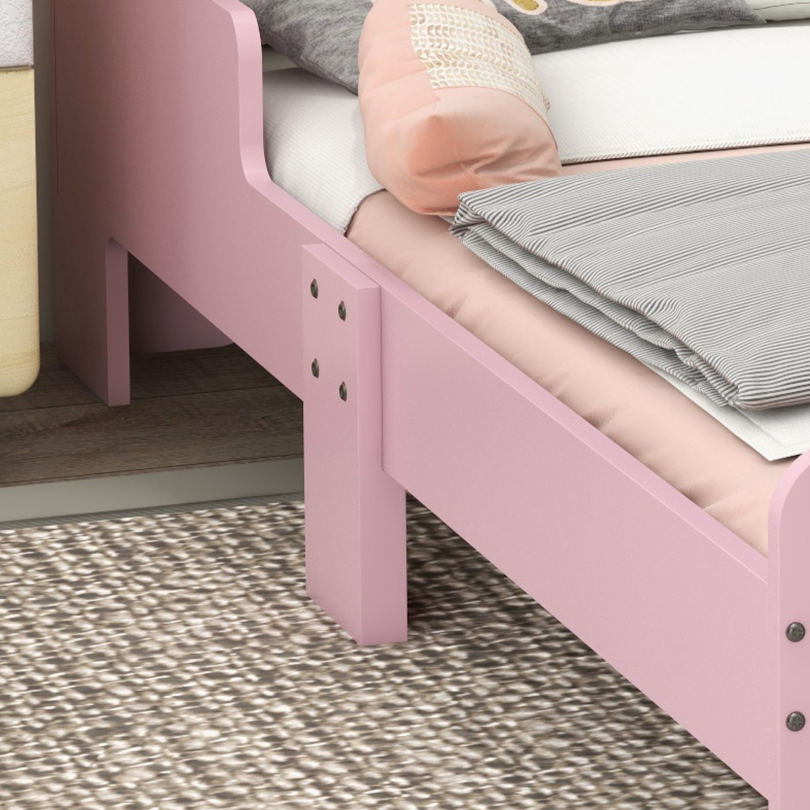 Cama para crianças 70x140 cm com barreira antiqueda e estrado cama infantil com cabeceira em forma de nuvem rosa