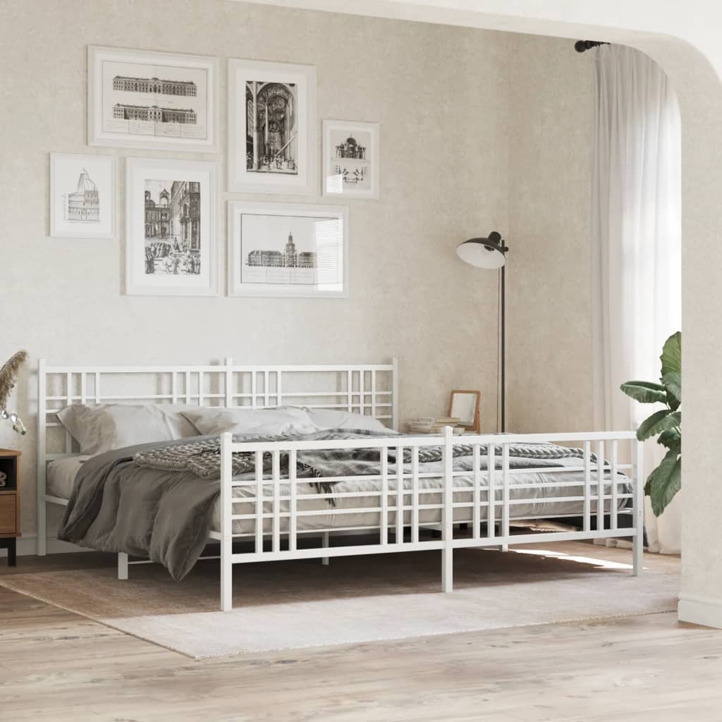 Estrutura de cama com cabeceira e pés 200x200 cm metal branco