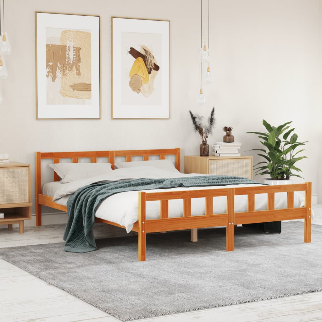 Cama sem colchão 150x200 cm madeira pinho maciça castanho-mel