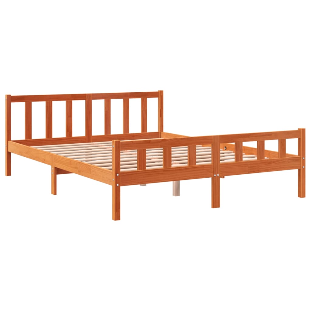 Cama sem colchão 150x200 cm madeira pinho maciça castanho-mel