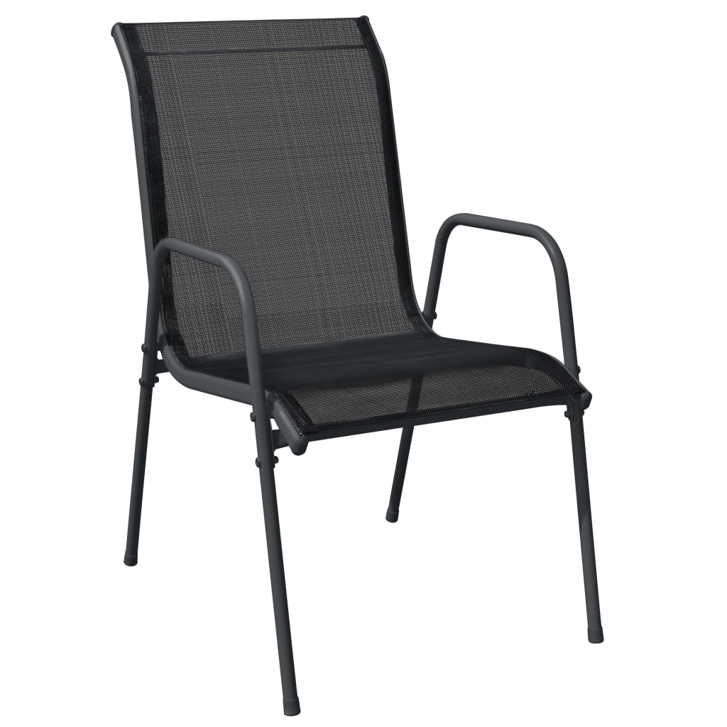 7 Pcs conjunto de jantar para jardim aço e textilene preto
