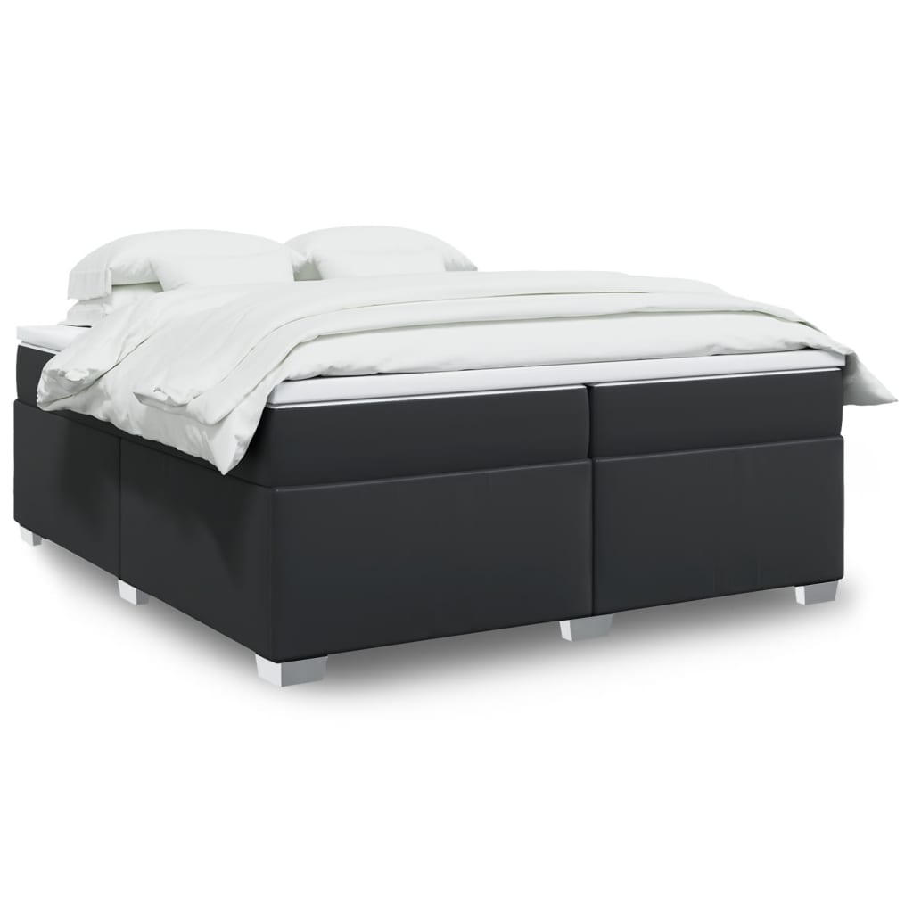 Cama com molas/colchão 200x200 cm couro artificial preto