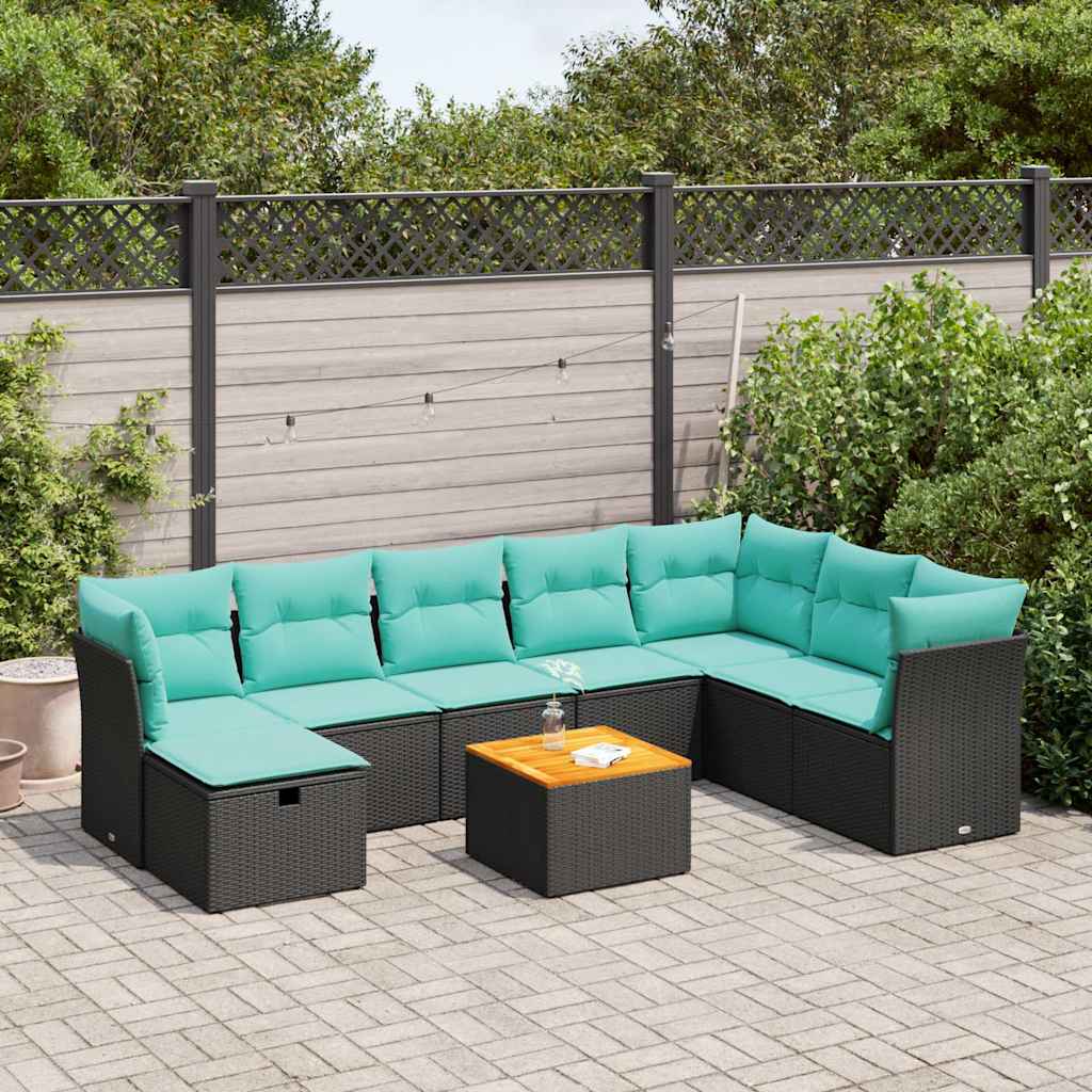 9 Pcs conjunto de sofás p/ jardim c/ almofadões vime PE preto