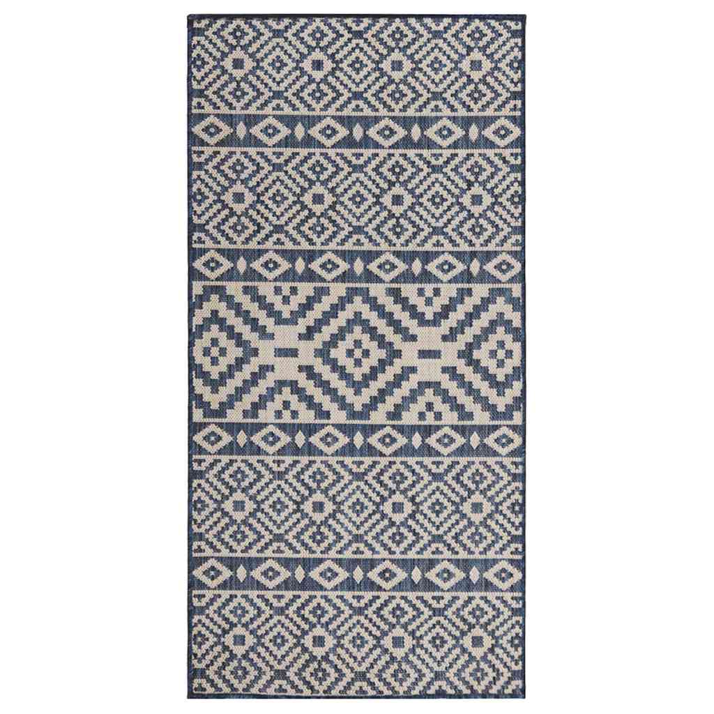 Tapete de tecido plano para exterior 100x200 cm riscas azuis
