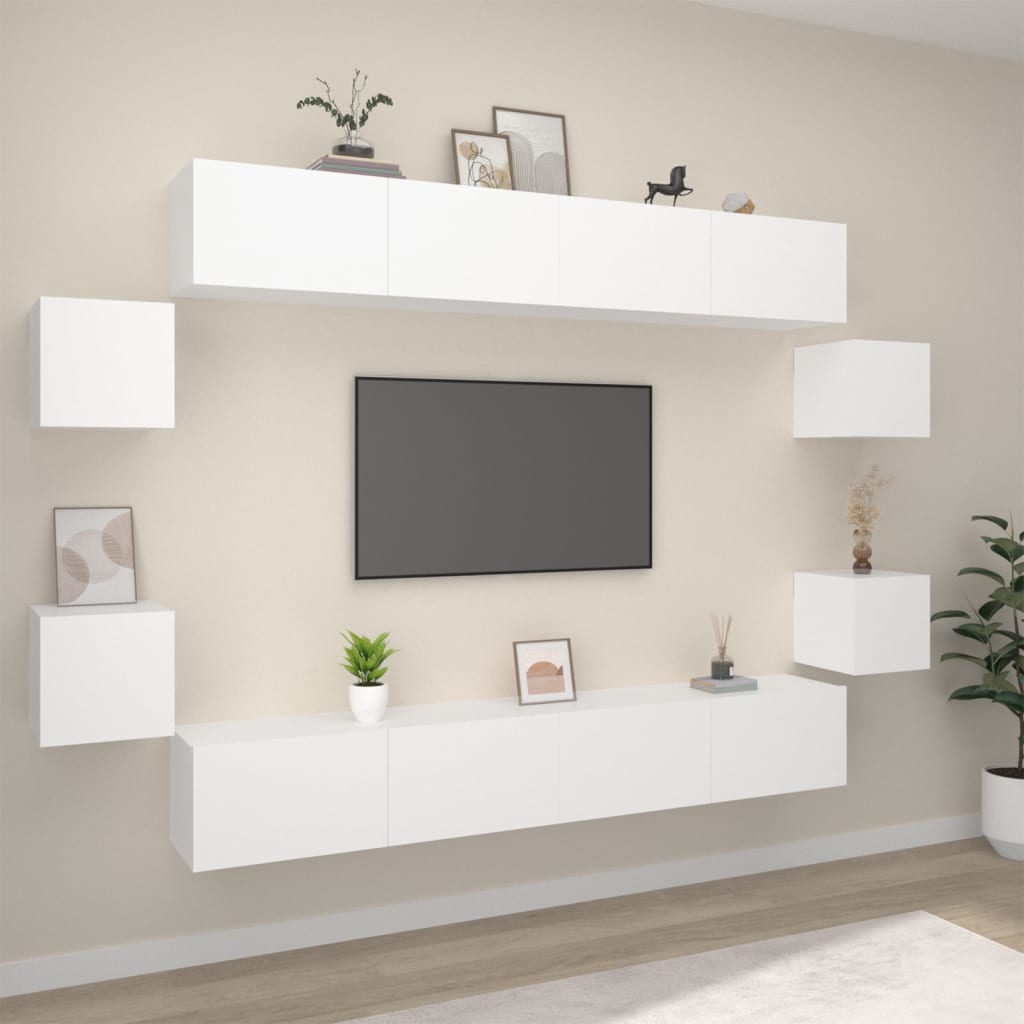 Conjunto móveis de TV 8 pcs madeira processada branco