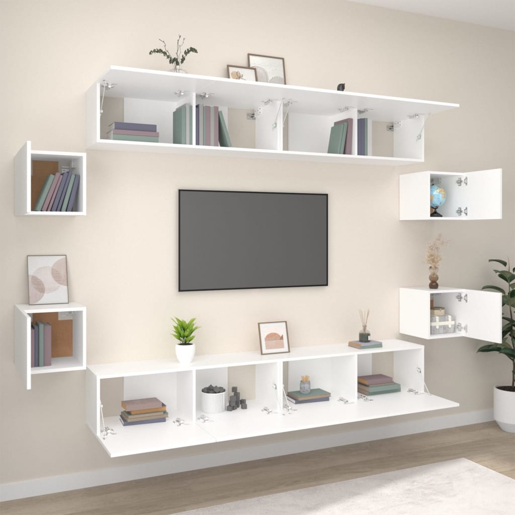 Conjunto móveis de TV 8 pcs madeira processada branco
