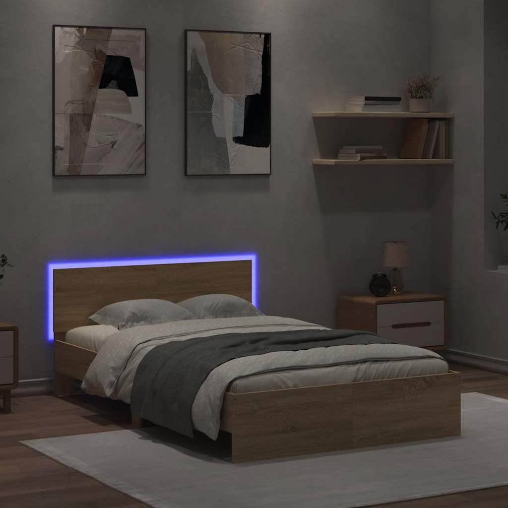 Estrutura cama c/ cabeceira/luzes LED 120x190cm carvalho sonoma