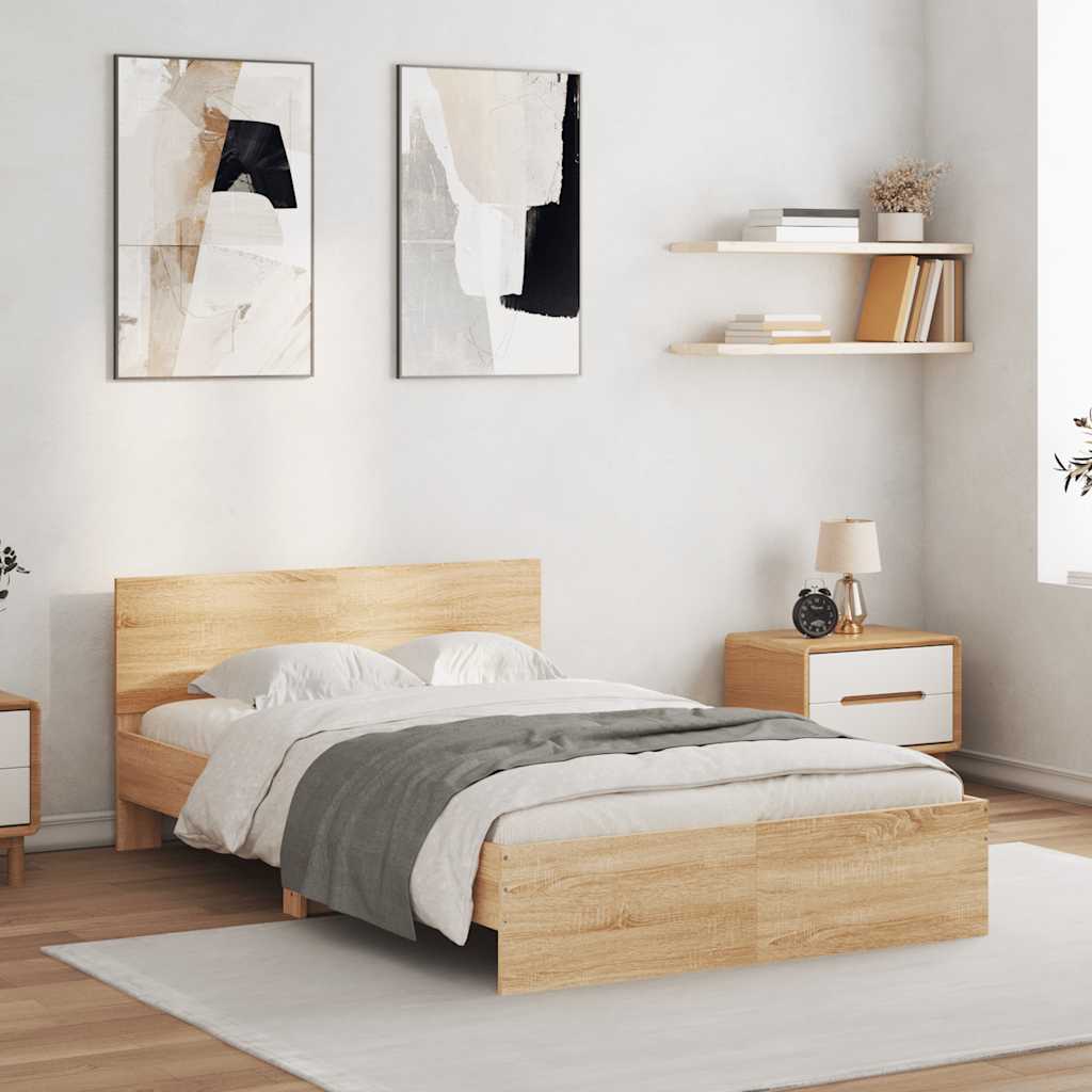 Estrutura cama c/ cabeceira/luzes LED 120x190cm carvalho sonoma