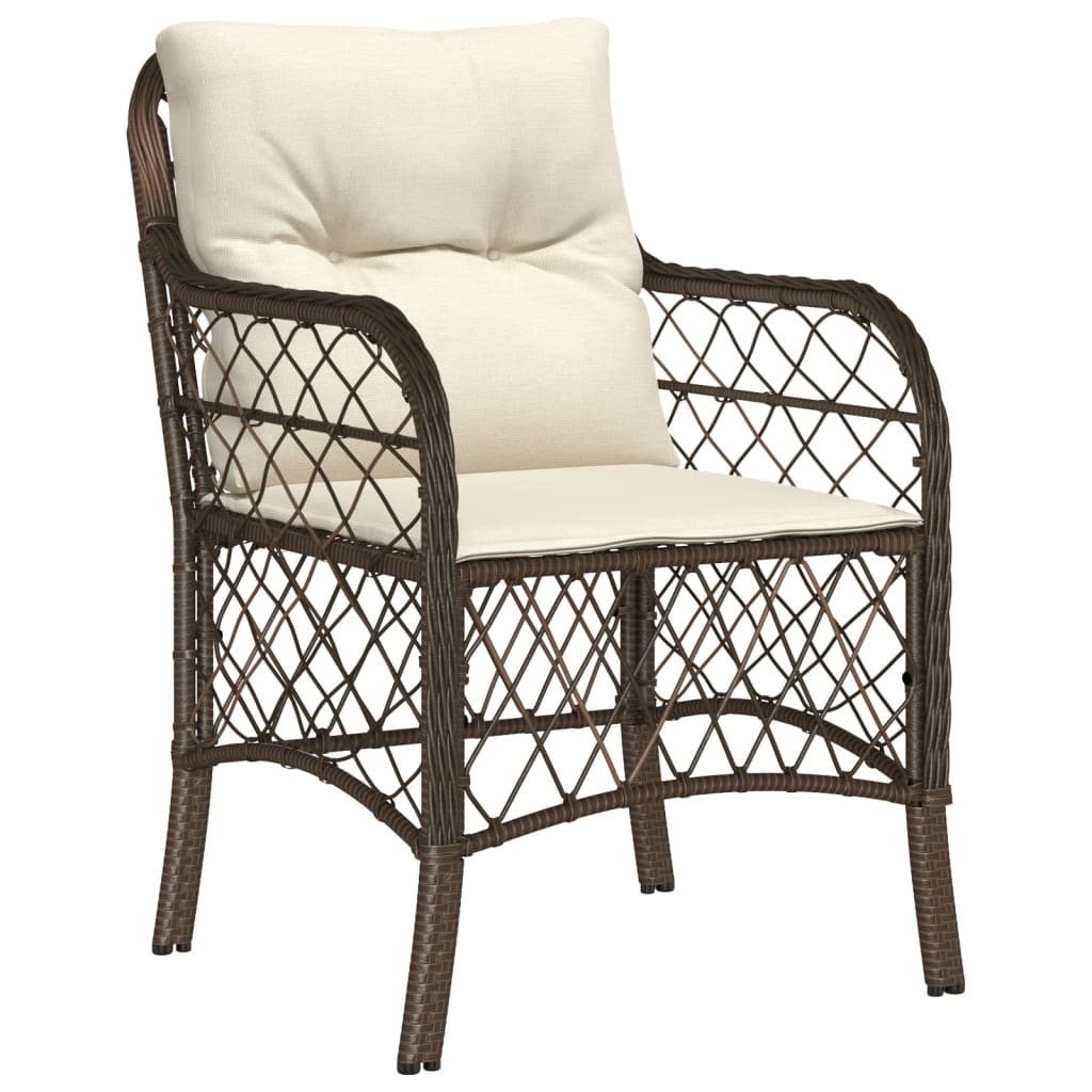5 Pcs conjunto jantar p/ jardim c/ almofadões vime PE castanho