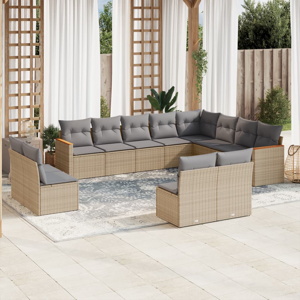 12 Pcs conjunto de sofás p/ jardim com almofadões vime PE bege