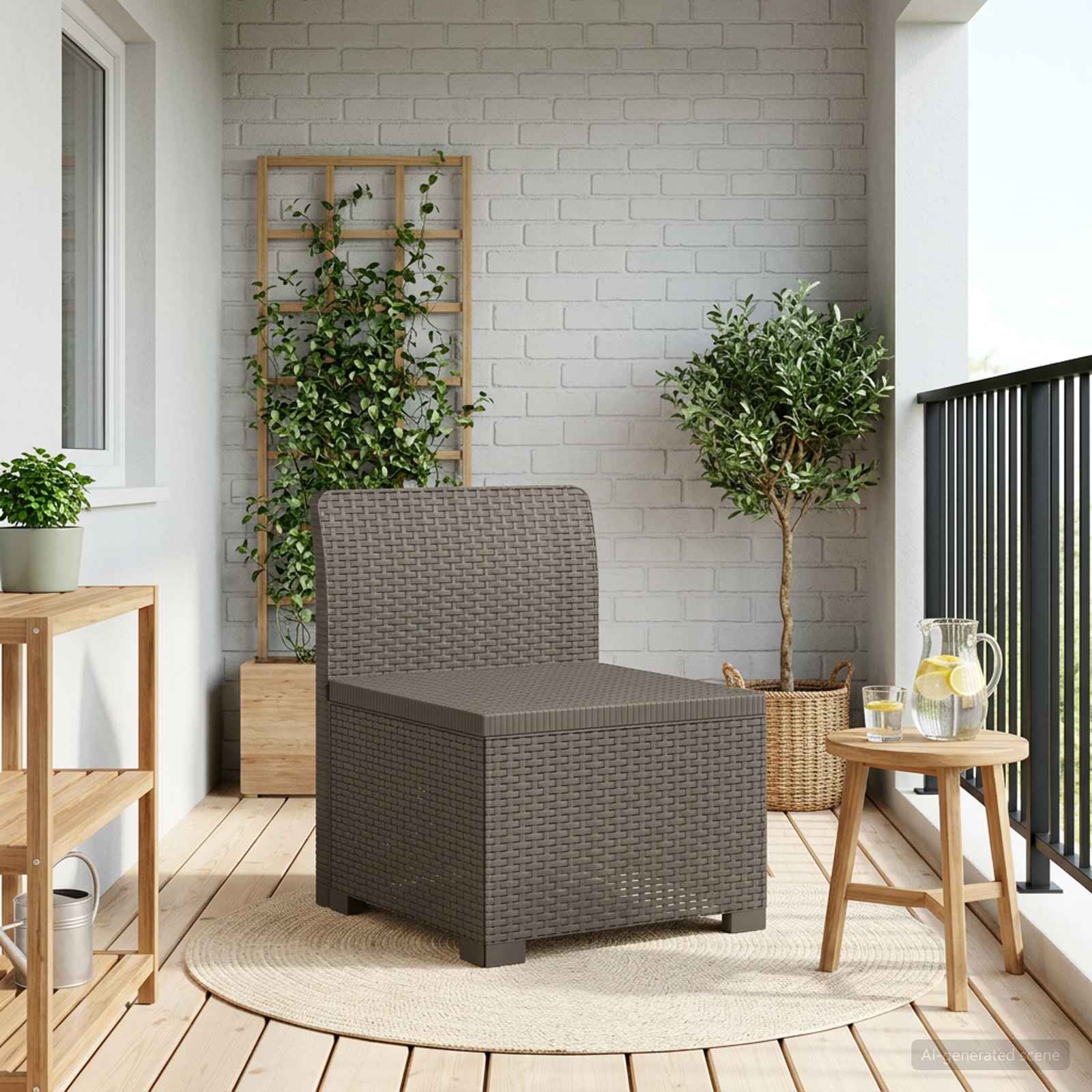 Sofá de jardim 1 lugar look rattan PP cinzento-claro