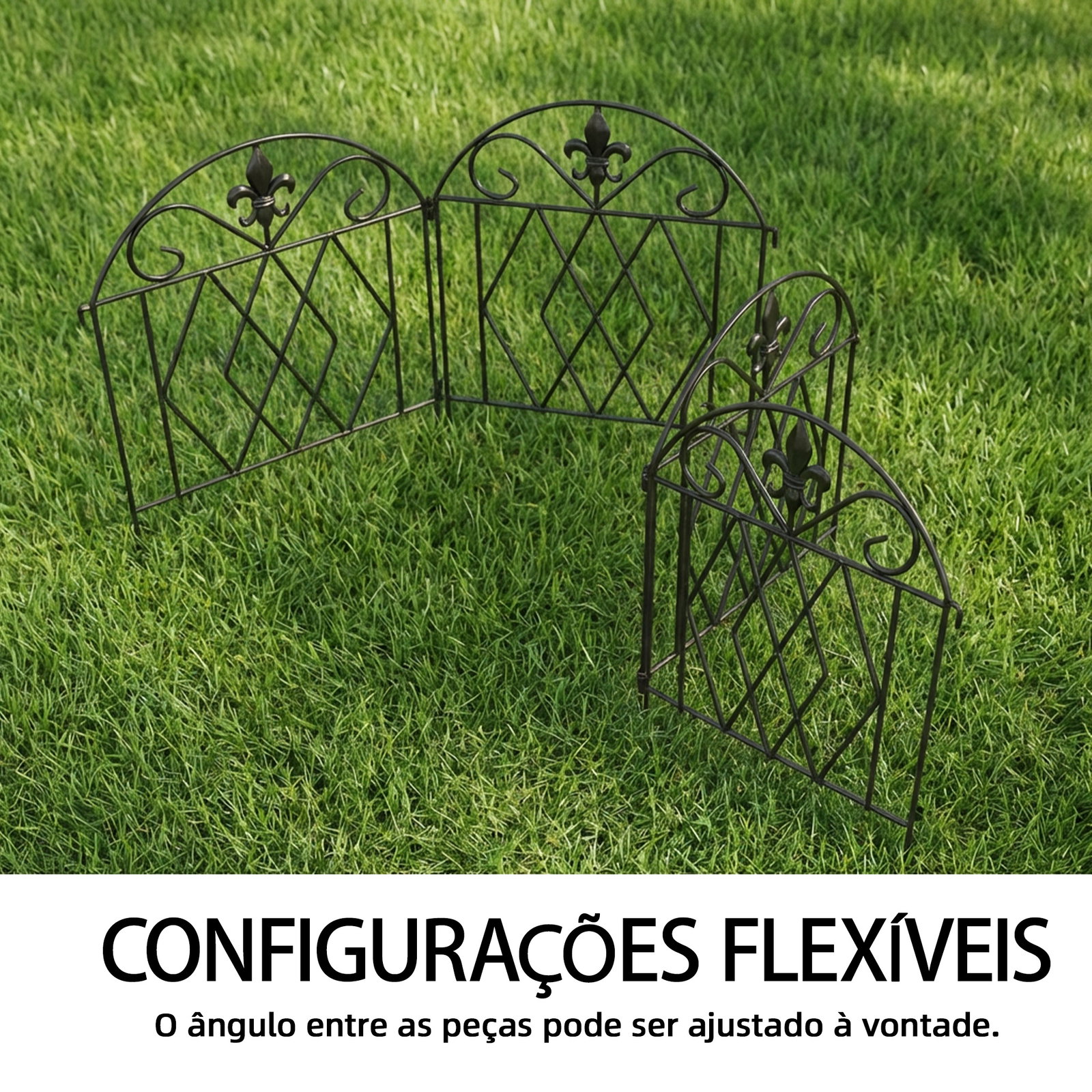 Conjunto de 4 cercas de jardim metálicas 125x56 cm com design arqueado resistentes e fáceis de instalar para pátio relvado preto