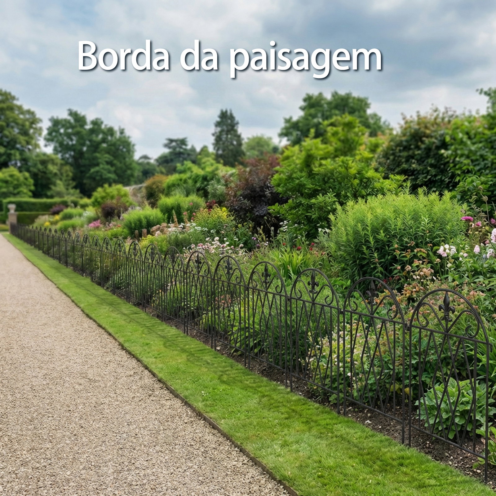 Conjunto de 4 cercas de jardim metálicas 125x56 cm com design arqueado resistentes e fáceis de instalar para pátio relvado preto