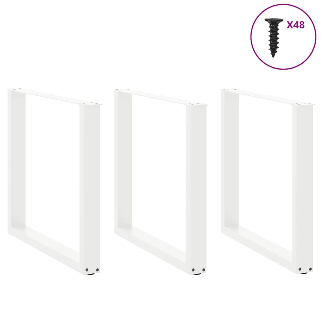 Pés para mesa de jantar em formato de u, 3 peças, branco, 90x (72-73) cm, aço
