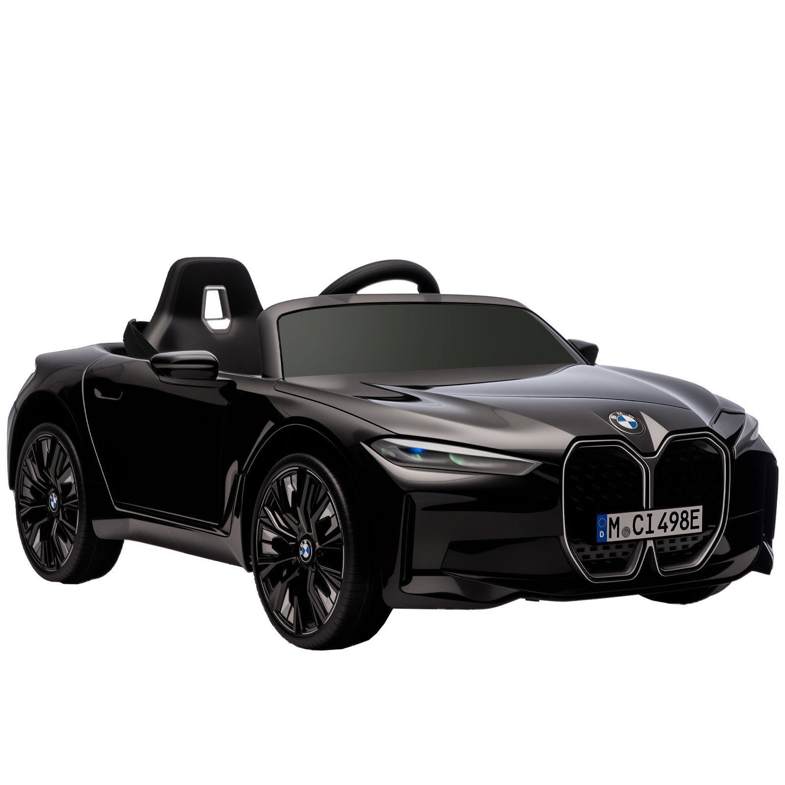Carro elétrico para crianças bmw i4 12v com controlo remoto música mp3 ecrã luzes e cinto de segurança 115x67x45 cm preto