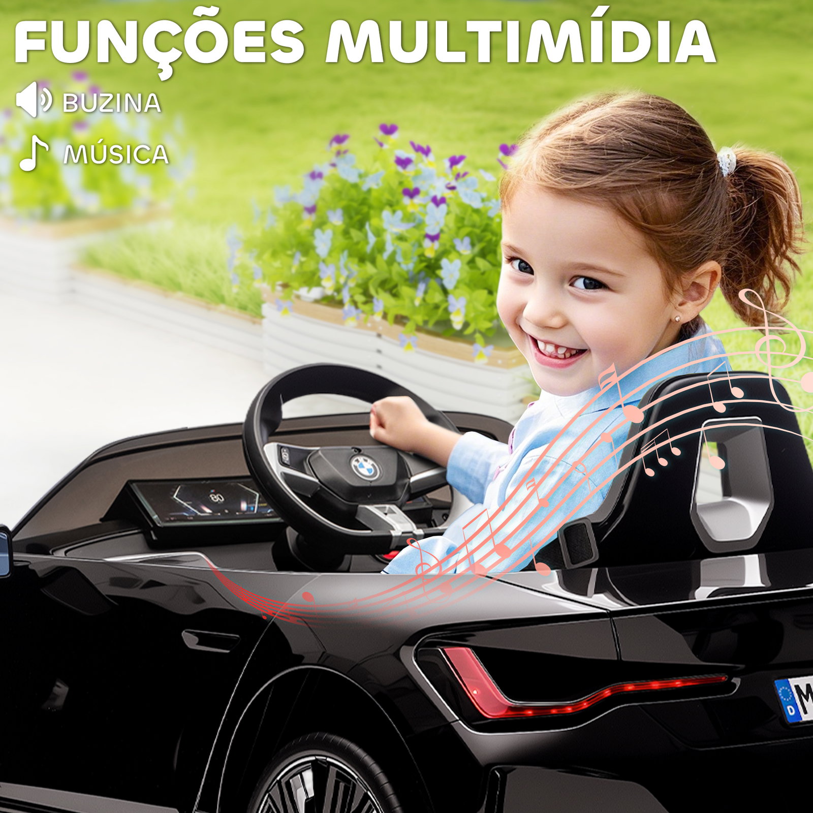 Carro elétrico para crianças bmw i4 12v com controlo remoto música mp3 ecrã luzes e cinto de segurança 115x67x45 cm preto