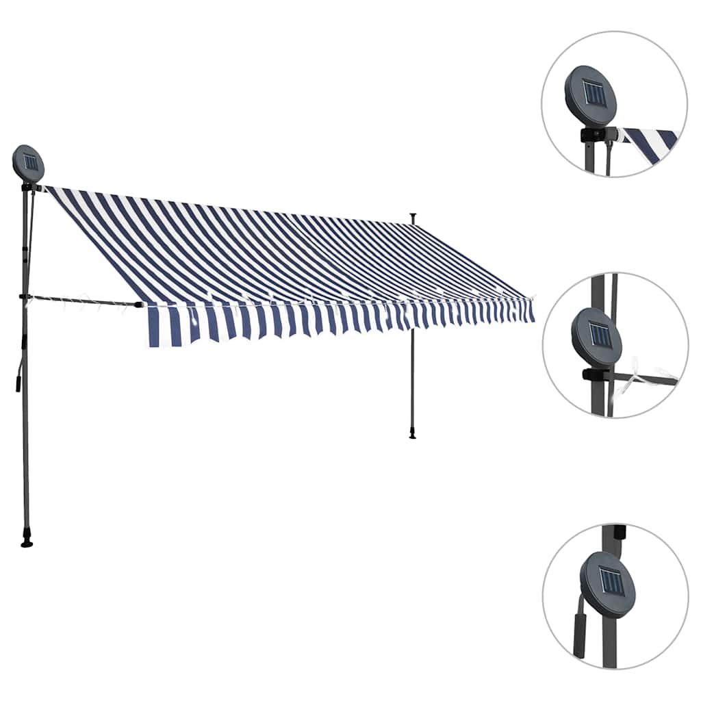 Toldo retrátil manual com LED 400 cm azul e branco