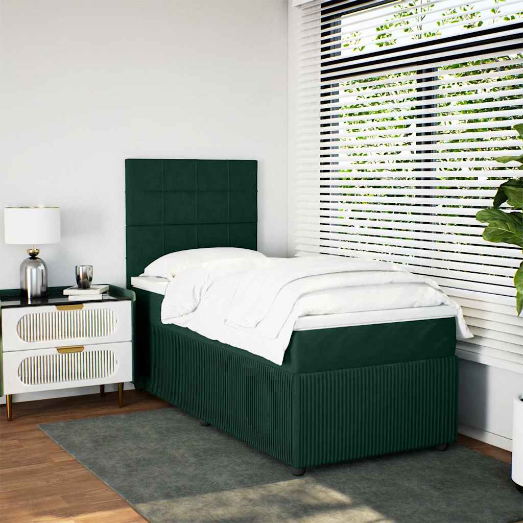 Cama com molas/colchão 90x190 cm veludo verde-escuro