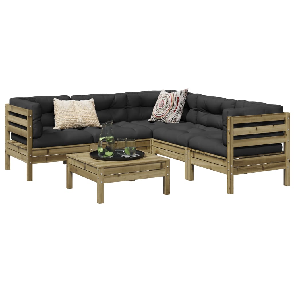 6 Pcs conjunto sofás de jardim c/ almofadões pinho impregnado
