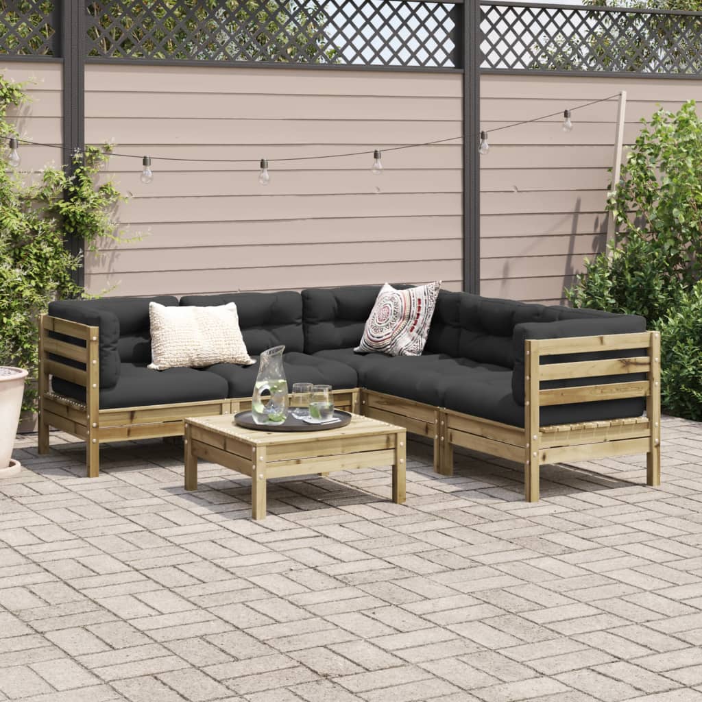 6 Pcs conjunto sofás de jardim c/ almofadões pinho impregnado