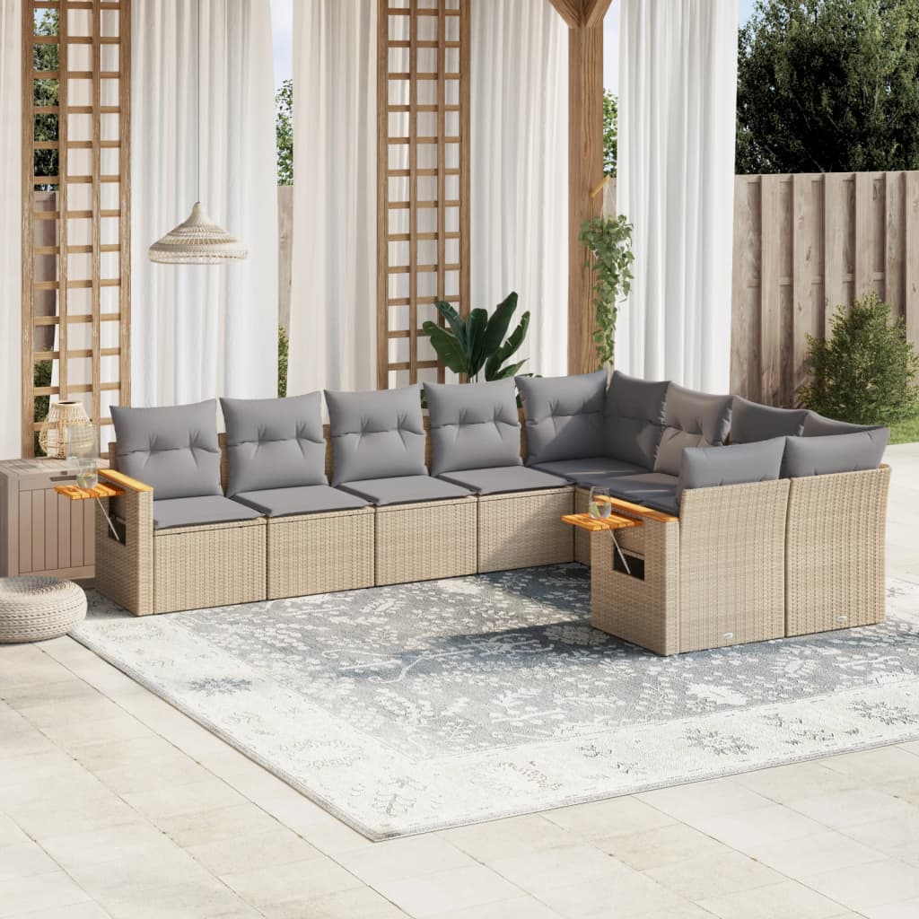 9 Pcs conjunto de sofás p/ jardim com almofadões vime PE bege