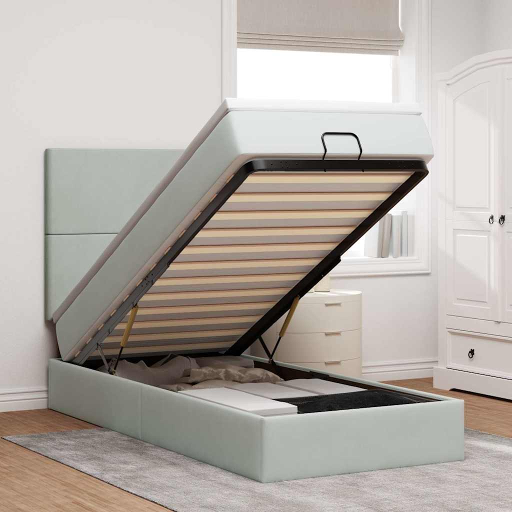 Estrutura cama otomana colchões 90x200 cm veludo cinzento claro