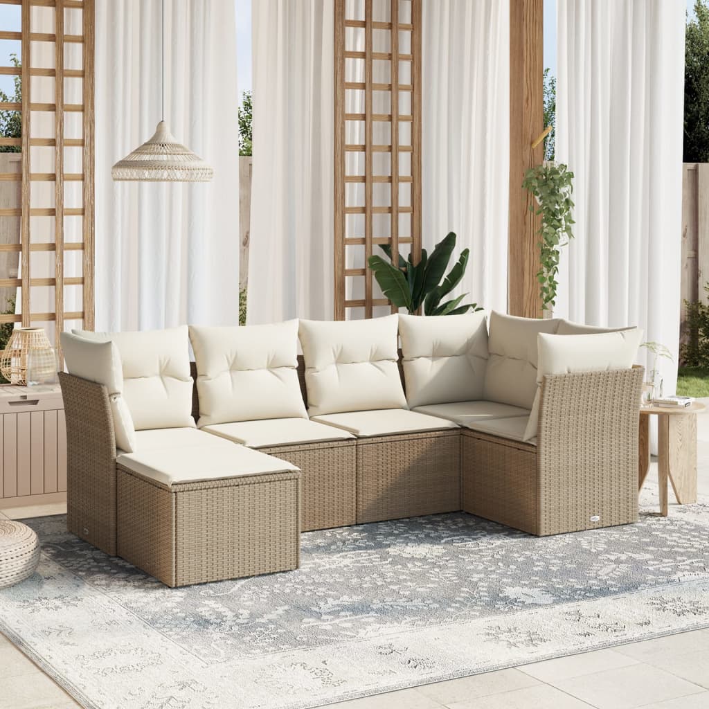 6 Pcs conjunto de sofás p/ jardim com almofadões vime PE bege