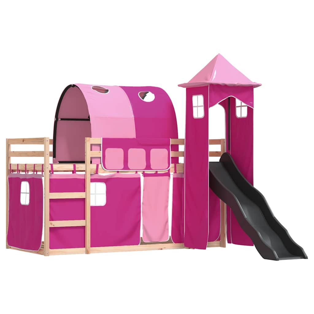 Beliche com escorrega e cortinas 80x200 cm rosa