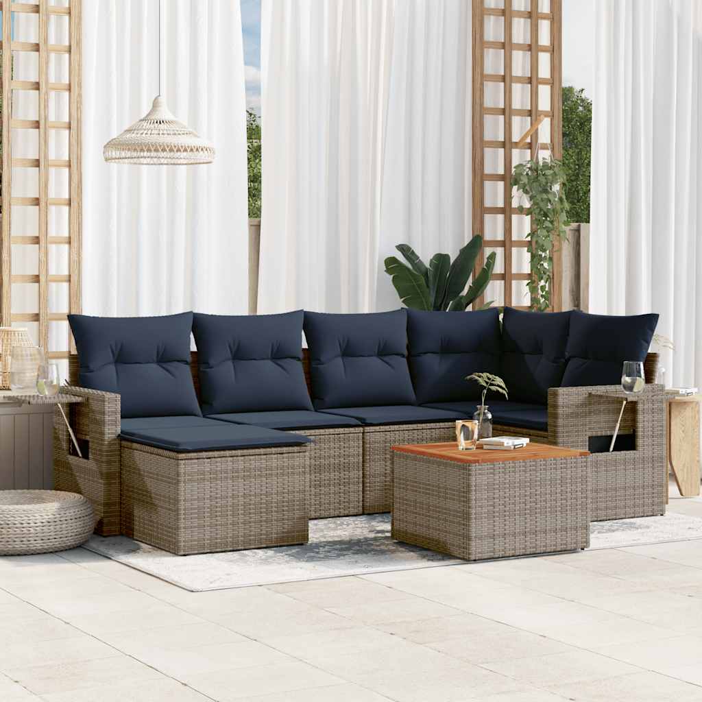 Conjunto de sofá de jardim com 7 peças e almofadas em rattan sintético cinza