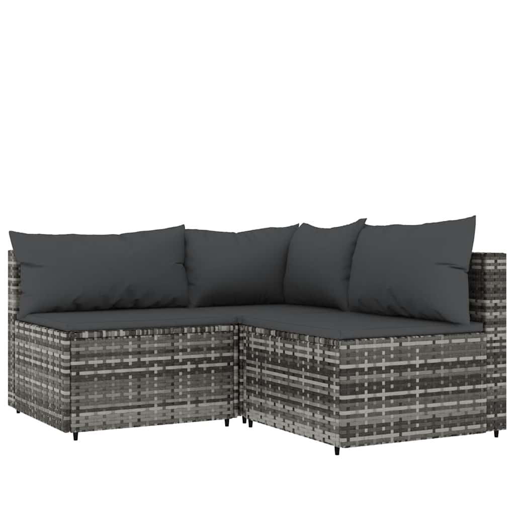 4 Pcs conjunto lounge de jardim c/ almofadões vime PE cinzento
