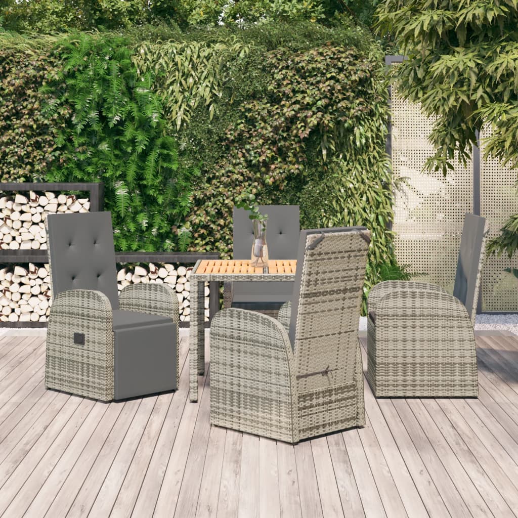 5 Pcs conjunto de jantar p/ jardim c/ almofadões vime PE cinza