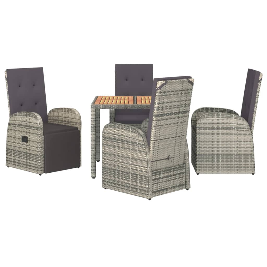 5 Pcs conjunto de jantar p/ jardim c/ almofadões vime PE cinza