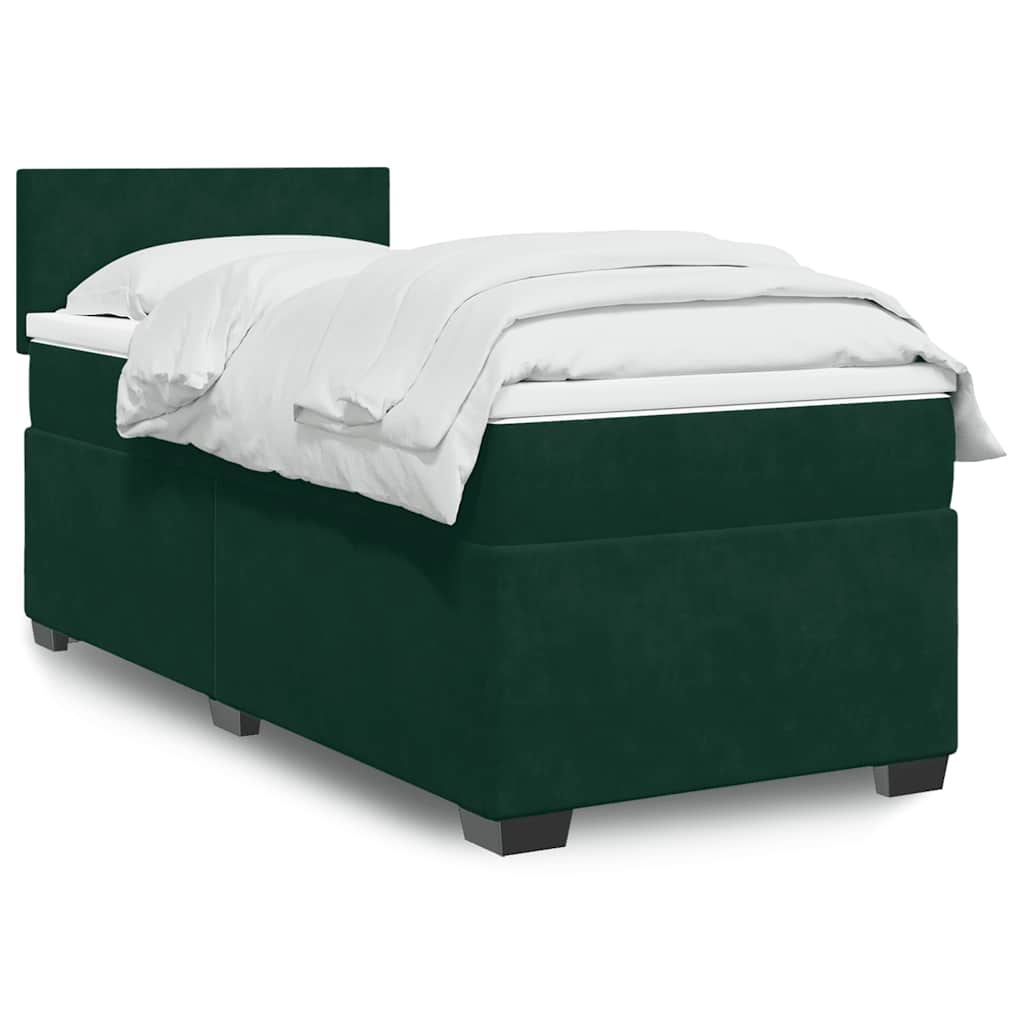 Cama com molas/colchão 100x200 cm veludo verde-escuro