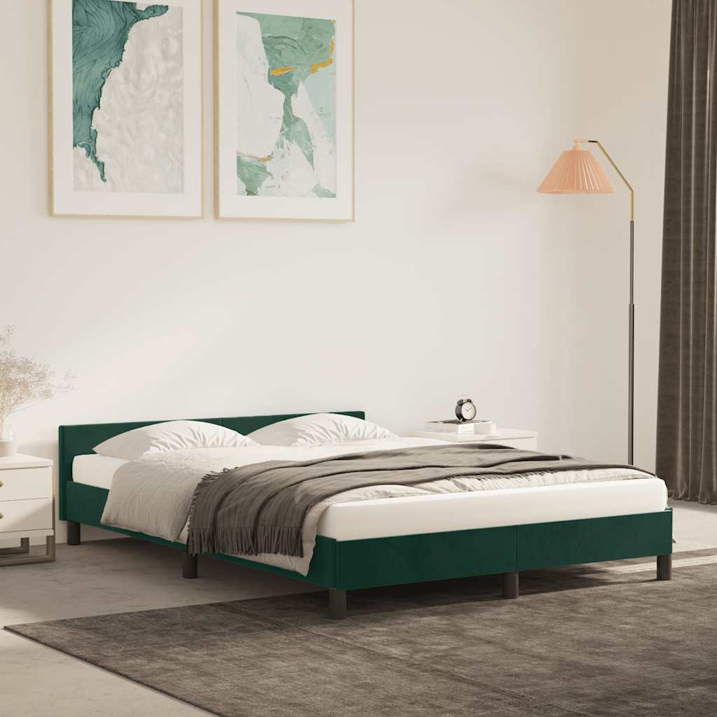 Estrutura de cama sem colchão 140x200 cm veludo verde-escuro