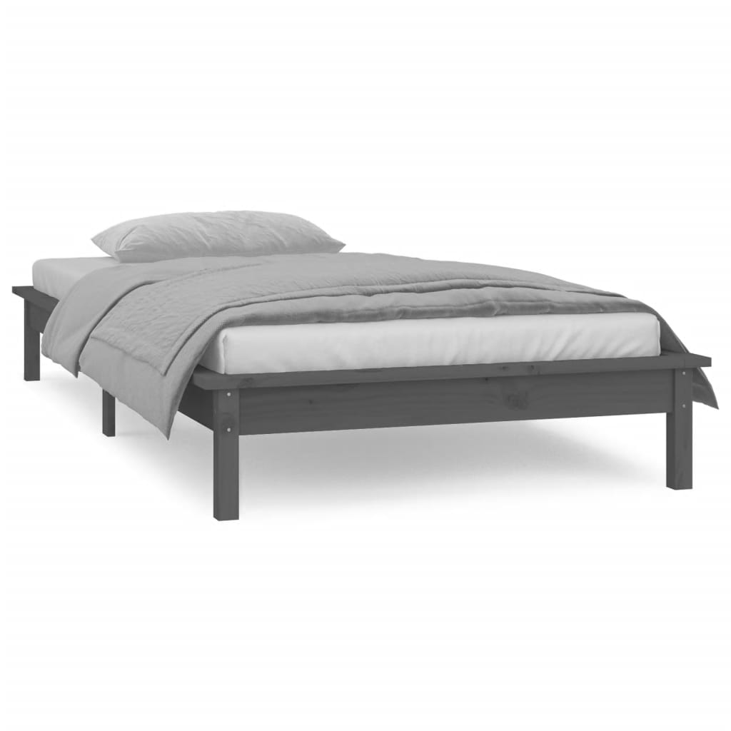 Estrutura cama de solteiro c/ LED 90x190cm madeira maciça cinza