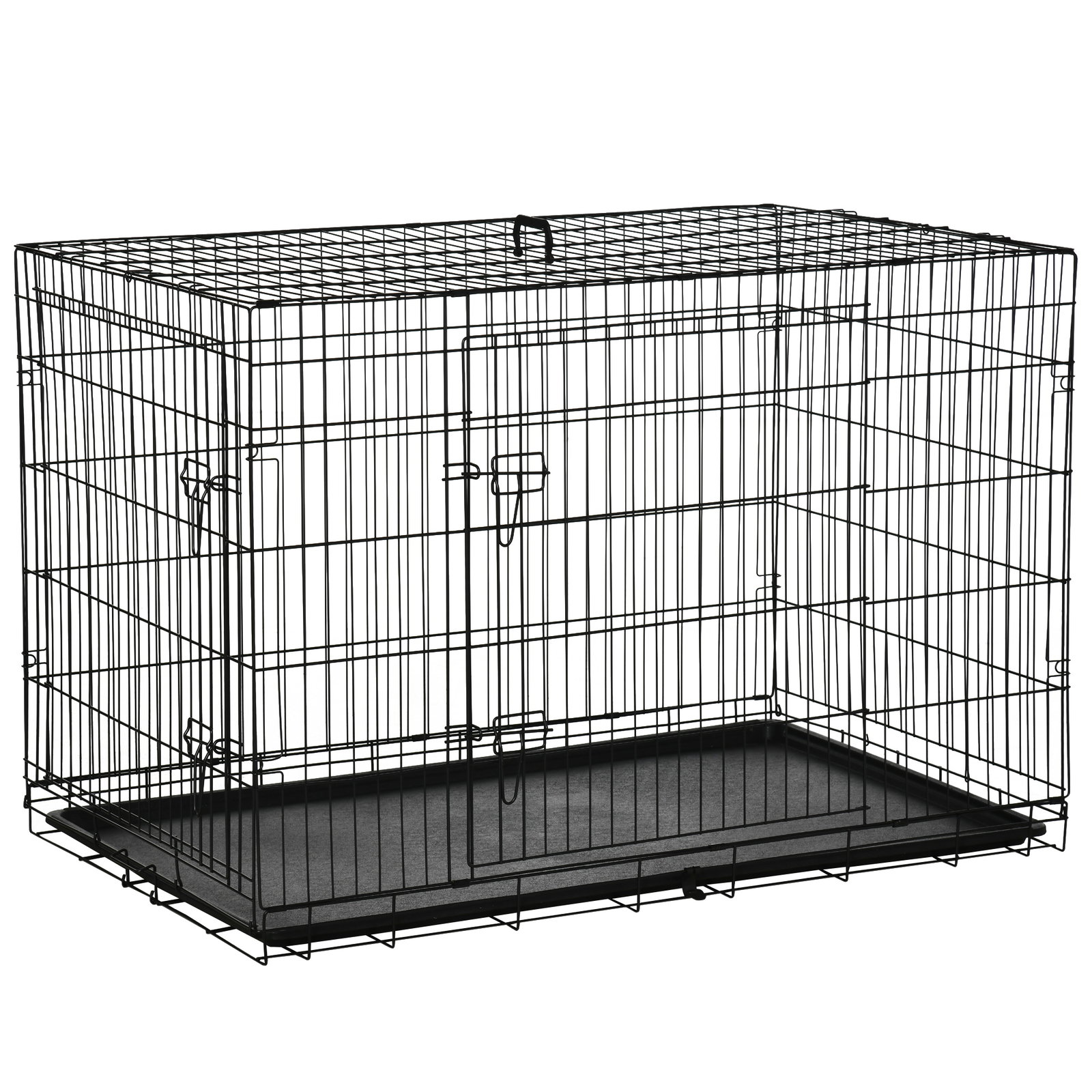 Gaiola para cães com 2 portas gaiola para animais de estimação de arame dobrável com alça de transporte aço 121x74,5x81cm preto