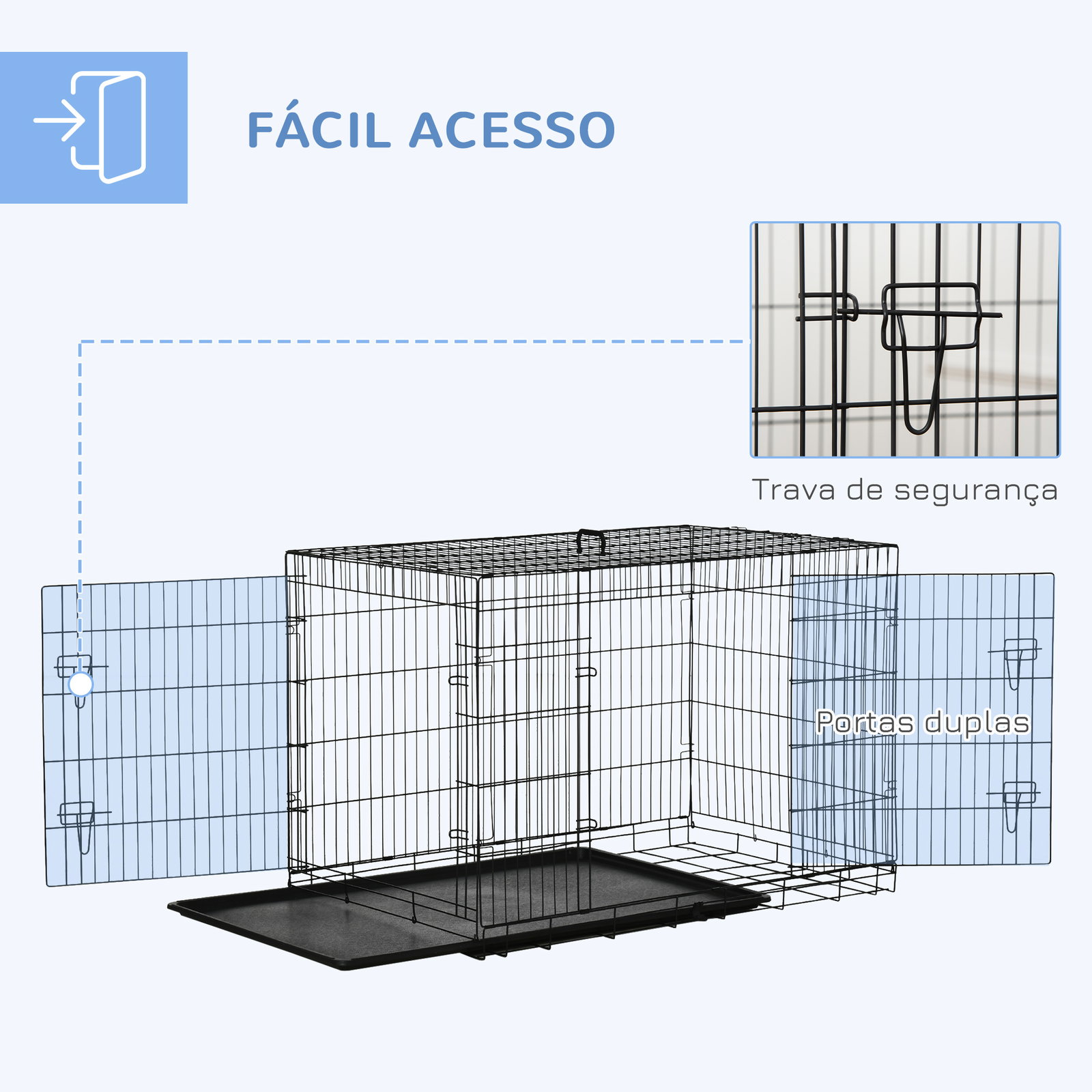 Gaiola para cães com 2 portas gaiola para animais de estimação de arame dobrável com alça de transporte aço 121x74,5x81cm preto