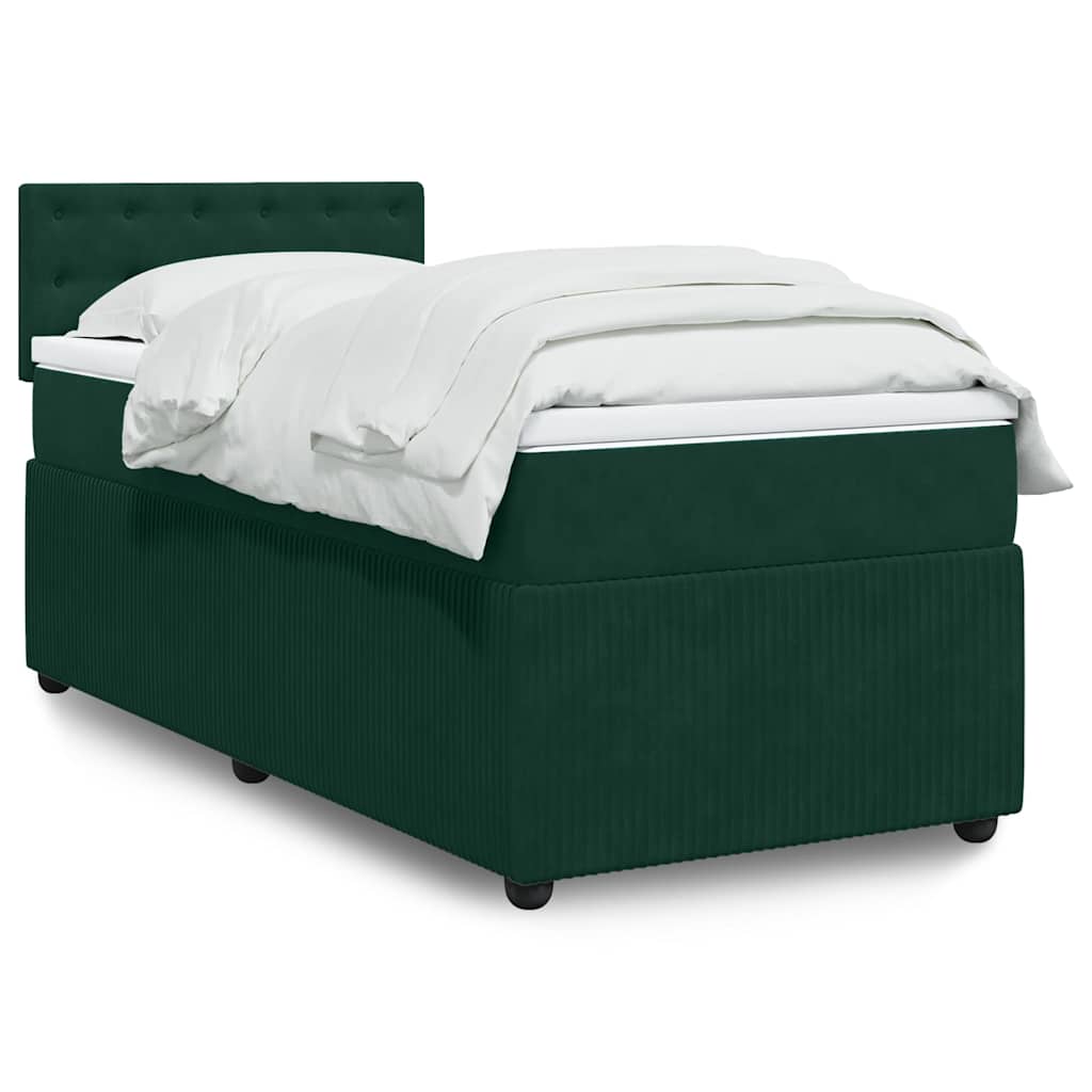 Cama com molas/colchão 90x190 cm veludo verde-escuro