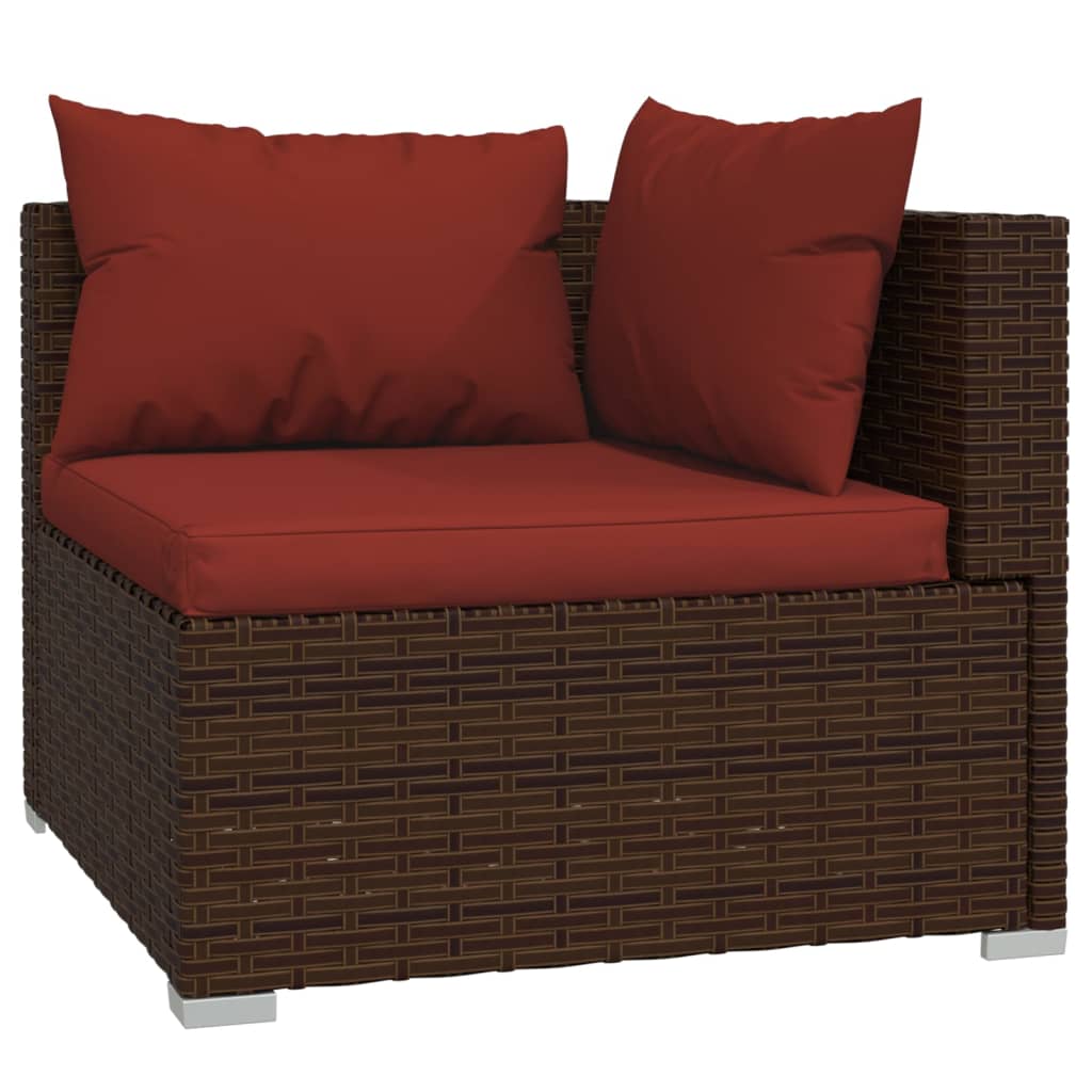 9 Pcs conjunto lounge jardim c/ almofadões vime PE castanho
