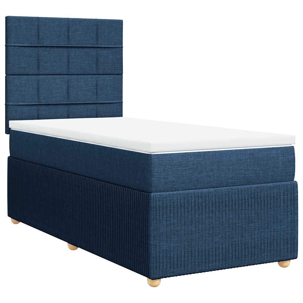 Cama com molas/colchão 90x200 cm tecido azul