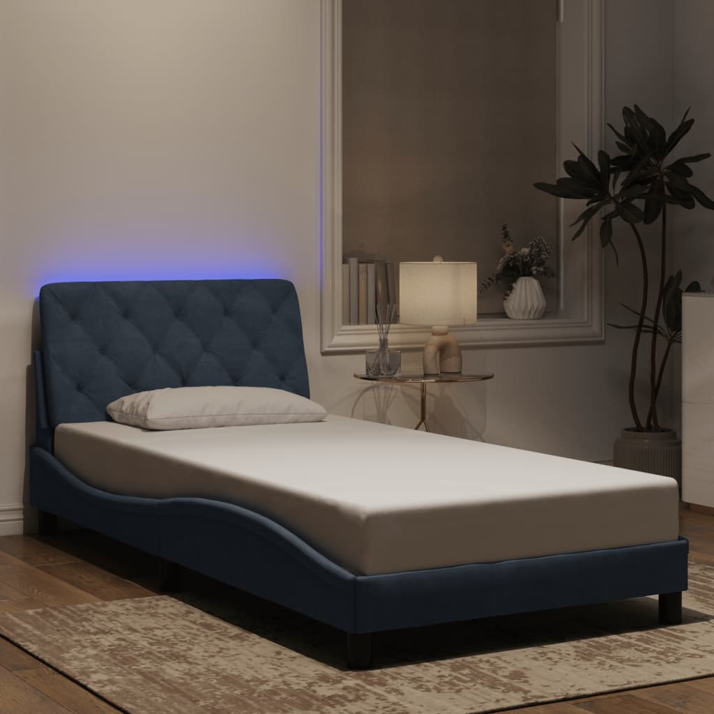 Estrutura de cama com LED sem colchão 100x200cm veludo cinzento-escuro