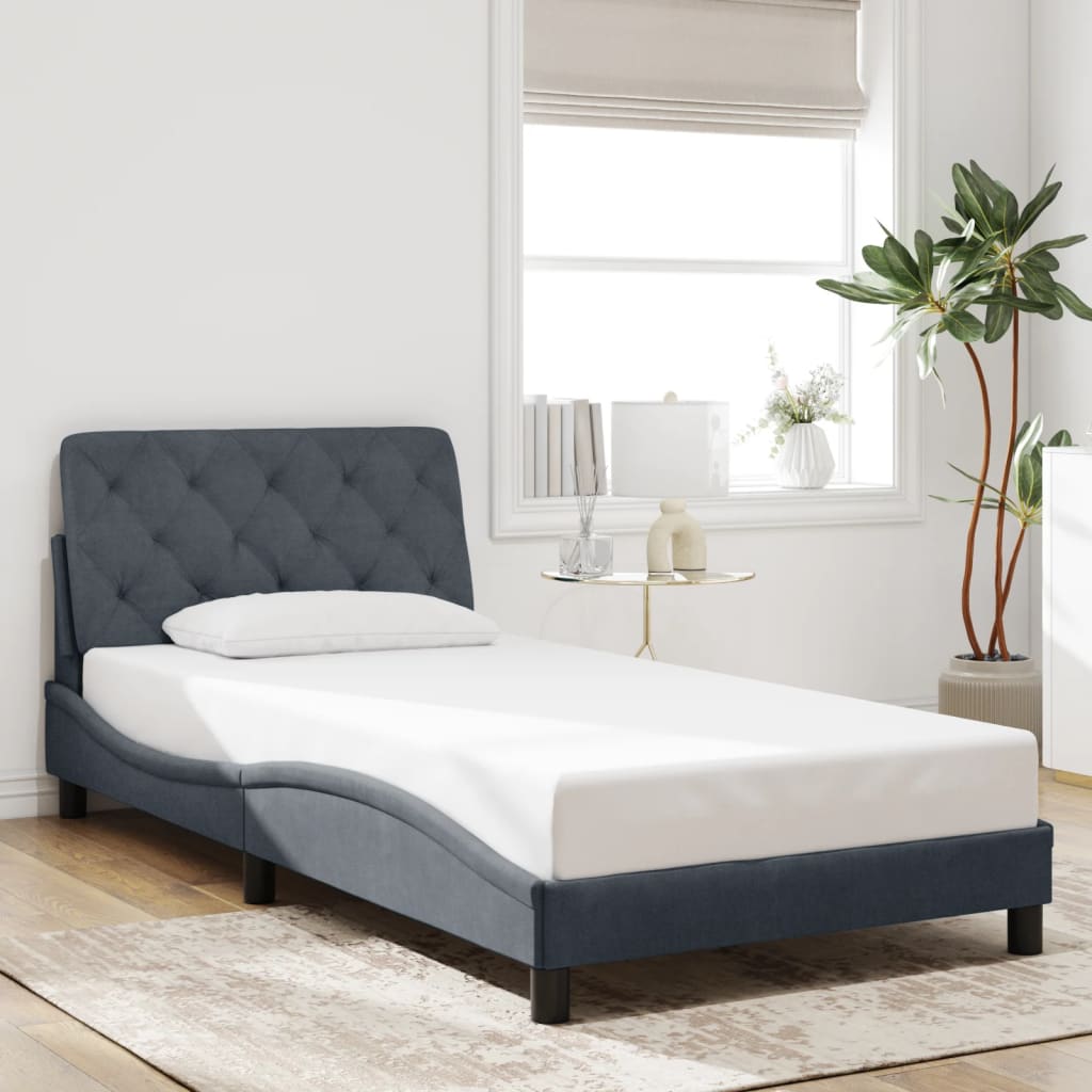 Estrutura de cama com LED sem colchão 100x200cm veludo cinzento-escuro