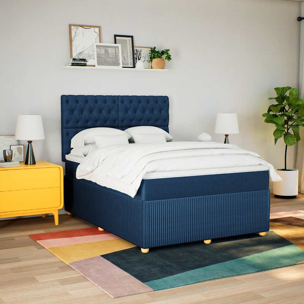Cama com molas/colchão 140x190 cm tecido azul