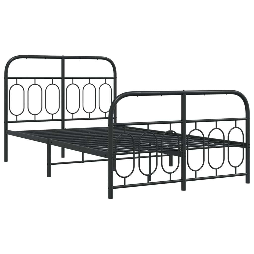 Estrutura de cama com cabeceira e pés 120x190 cm metal preto