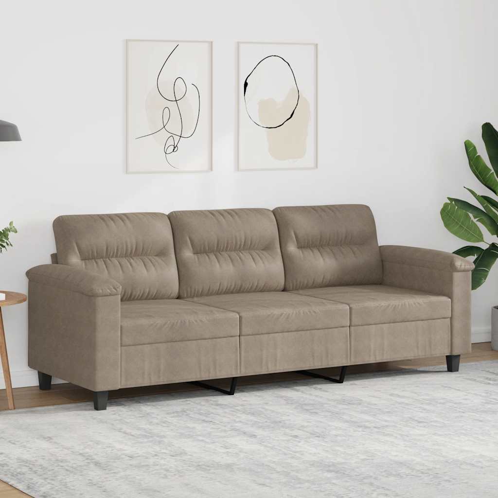 Sofá de 3 lugares 180 cm tecido de microfibra cinza-acastanhado