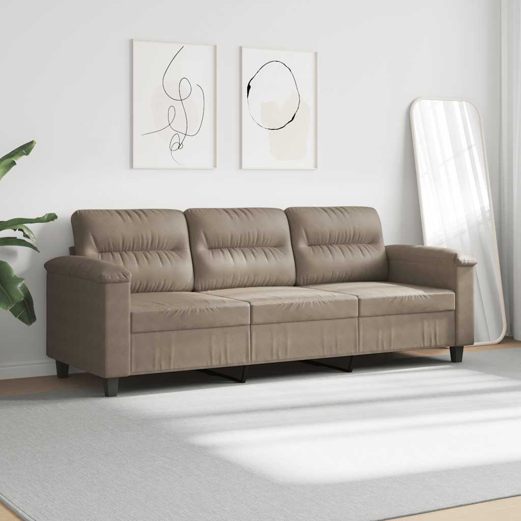 Sofá de 3 lugares 180 cm tecido de microfibra cinza-acastanhado